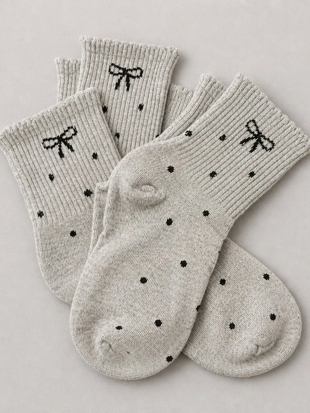 NWT 3 Pair Adult Size Gray Socks Bows & Polkadots